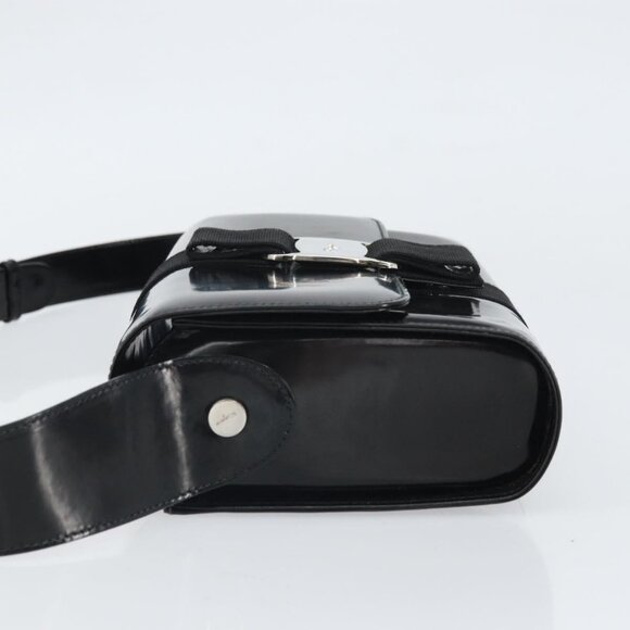 Authentic Salvatore Ferragamo Shoulder Bag Patent leather Black Silver - Picture 12 of 16